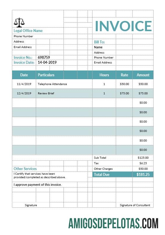 realista Modelo de fatura de consultoria jurídica